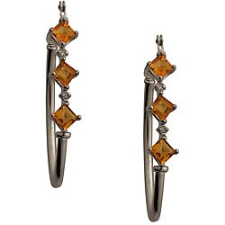 10k White Gold Citrine and Diamond Hoop Earrings 