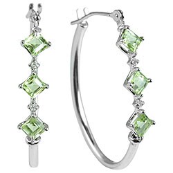 10k White Gold Peridot and Diamond Hoop Earrings