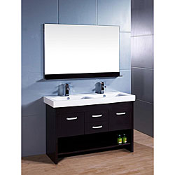 Design Element Citrius Espresso Double Sink Bathroom Vanity with Faucets and Mirror