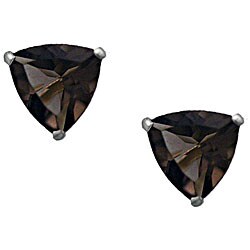 10k White Gold 6-mm Trillion-cut Smokey Quartz Stud Earrings