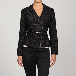 Katherine New York Women's Asymmetrical Tweed Moto Jacket
