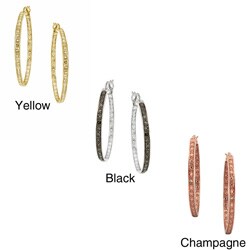 DB Designs Sterling Silver 32-mm Black Diamond Hoop Earrings