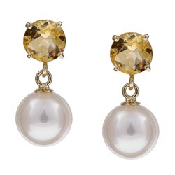 14k Yellow Gold Freshwater Pearl and Citrine Earrings (7.5-8 mm)