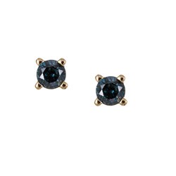 10k Yellow Gold 1/8ct TDW Blue Diamond Stud Earrings