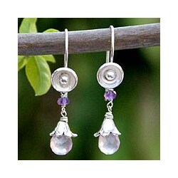 Sterling Silver 'Rose Fairy' Rose Quartz/ Amethyst Earrings (Thailand)