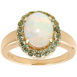 14k Yellow Gold Opal and Paraiba Tourmaline Size 7 Ring