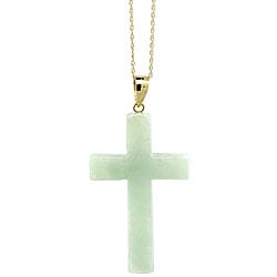 10k Yellow Gold Green Jade Cross Necklace