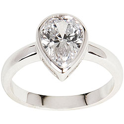 Silvertone Pear-cut Clear Cubic Zirconia Solitaire Ring