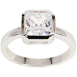 Silvertone Princess-cut Clear Cubic Zirconia Solitaire Ring