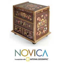 Painted Glass 'Wine and Flowers' Jewelry Box (Peru)