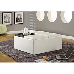 Decor Soft White Faux Leather Cocktail Storage Ottoman