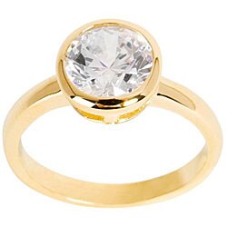 14k Gold Overlay Round-cut Clear Cubic Zirconia Solitaire Ring