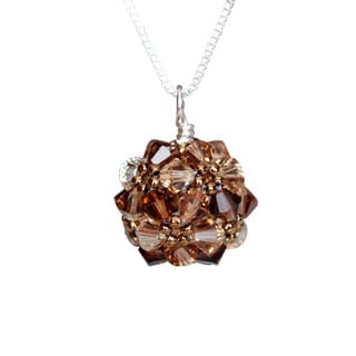 Sterling Silver Colorful Brown Crystal Ball Necklace (USA)