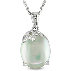 10k White Gold 5 1/2 CT Green Amethyst and Diamond Accent Pendant (H-I, I2-I3)