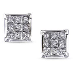 10k White Gold 1ct TDW Diamond Cluster Stud Earrings (J-K, I3)