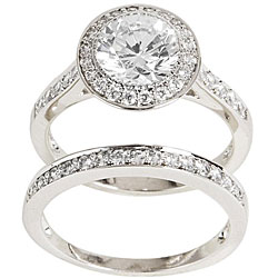 Sterling Silver Clear Cubic Zirconia Bridal-inspired Ring Set