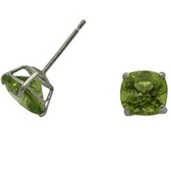 10k White Gold Cushion-cut Peridot Stud Earrings
