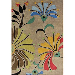 Hand-tufted Metro Flower Beige Wool Rug (6' Square)
