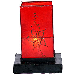 Leather and Iron 'Jasmine' Henna Table Lamp (Morocco)
