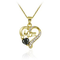 Glitzy Rocks 18k Gold Sapphire and Diamond Accent 'Mom' Heart Necklace