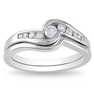 Miadora 14k White Gold 1/4ct TDW Diamond Bridal Ring Set