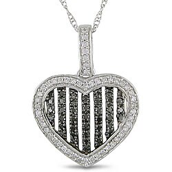 10k Gold 1/3ct TDW Black and White Diamond Heart Necklace (H-I, I2-I3)