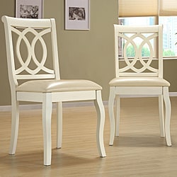 Havana Scroll Back Antique White Faux Leather Chairs (Set of 2).