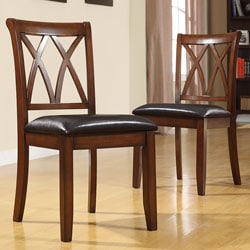 Havana Double Cross Back Mahogany Faux Leather Chairs (Set of 2).