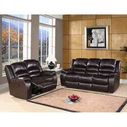Abbyson Living Brownstone Premium Top-grain Leather Reclining Sofa and Loveseat Set
