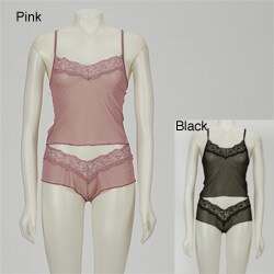 Illusions Stretch Mesh Cami & Boy-short Set with Embroidered Trim