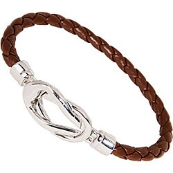 Nexte Brown Leather Silvertone Knot-lock Bracelet
