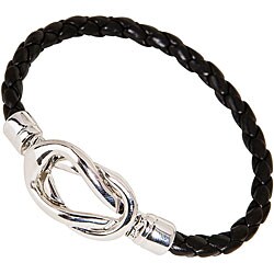 Nexte Black Silvertone Knot-lock Leather Bracelet