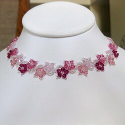 Stainless Steel Romance Pink Crystal Flower Necklace (USA)
