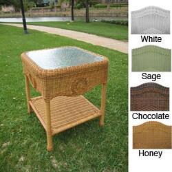 Wicker Glass Top Side Table