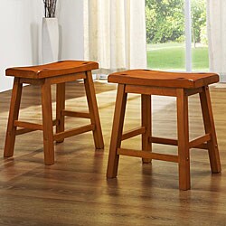 ETHAN HOME Salvador Saddle Back 18-inch Oak Stools (Set of 2)