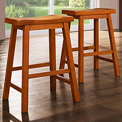 ETHAN HOME Salvador Saddle Back 24-inch Oak Stools (Set of 2)