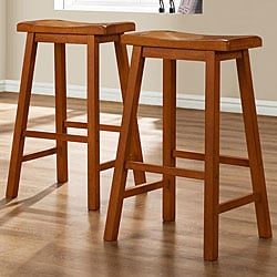ETHAN HOME Salvador Saddle Back 29-inch Oak Stools (Set of 2)