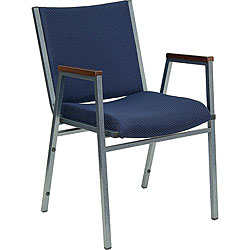 Heavy Duty Navy Patterned Upholstered Stack Chair with Arms (Case of 40)
