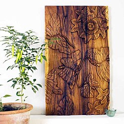 Wooden Butterfly Tung Oil Finish 40x24-inchWall Panel (Thailand)