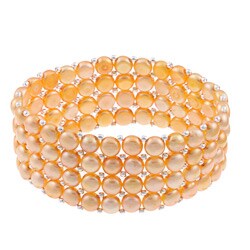 Yellow Freshwater Button Pearl 4-row Stretch Bracelet (6-7 mm)
