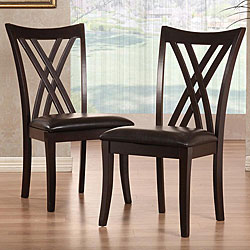 ETHAN HOME Almeria Espresso Double X-back Faux Leather Chairs (Set of 2)