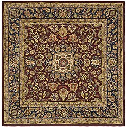 Handmade Classic Kerman Burgundy/ Navy Wool Rug (8' Square)