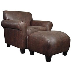 Mira Brown Leather Arm Chair and Ottoman.