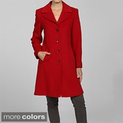 Larry Levine Women's Notch Collar Classic Wool Coat
