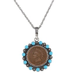 Indian Head Penny and Turquoise Bead Pendant Necklace