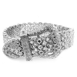 Kate Bissett Silvertone Cubic Zirconia Oversized Designer-inspired Belt Bracelet