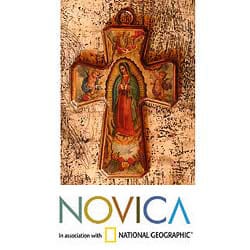 Pinewood 'Guadalupe Queen of Heaven' Decoupage Cross (Mexico)