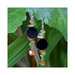 Sterling Silver 'Radiant Night' Onyx and Peridot Earrings (Thailand)