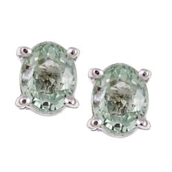 Sterling Silver Green Sapphire Stud Earrings