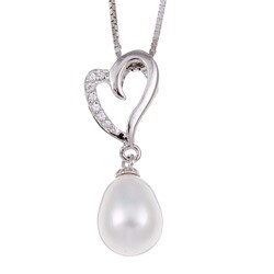 Sterling Silver Freshwater Pearl and Cubic Zirconia Necklace (8.5-9 mm)